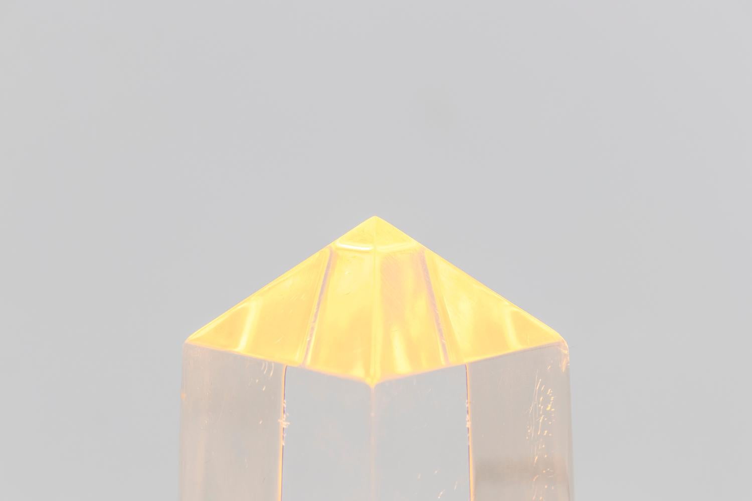 Late 20th Century Maison Jansen, Obelisk Lamp in Lucite and Gilt Brass, 1970s For Sale