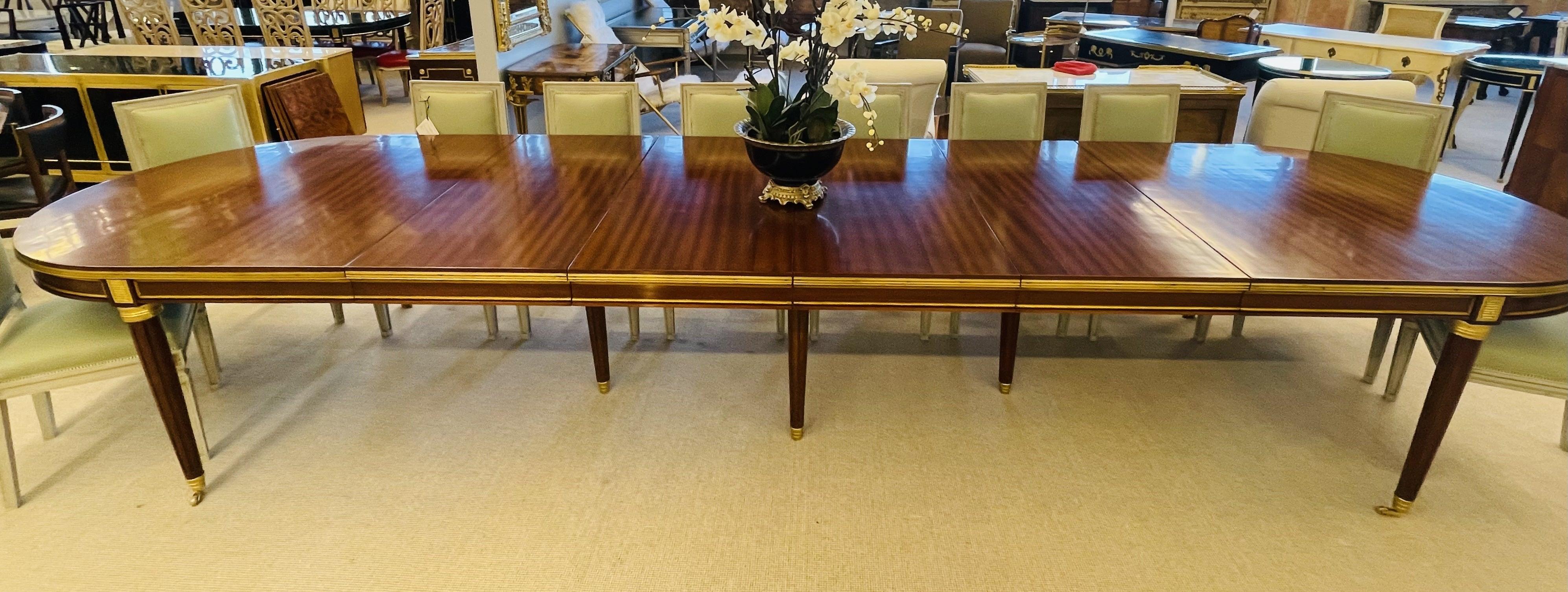 Maison Jansen Style Mahogany Dining, Conference Table, Louis XVI, Bronze For Sale 6