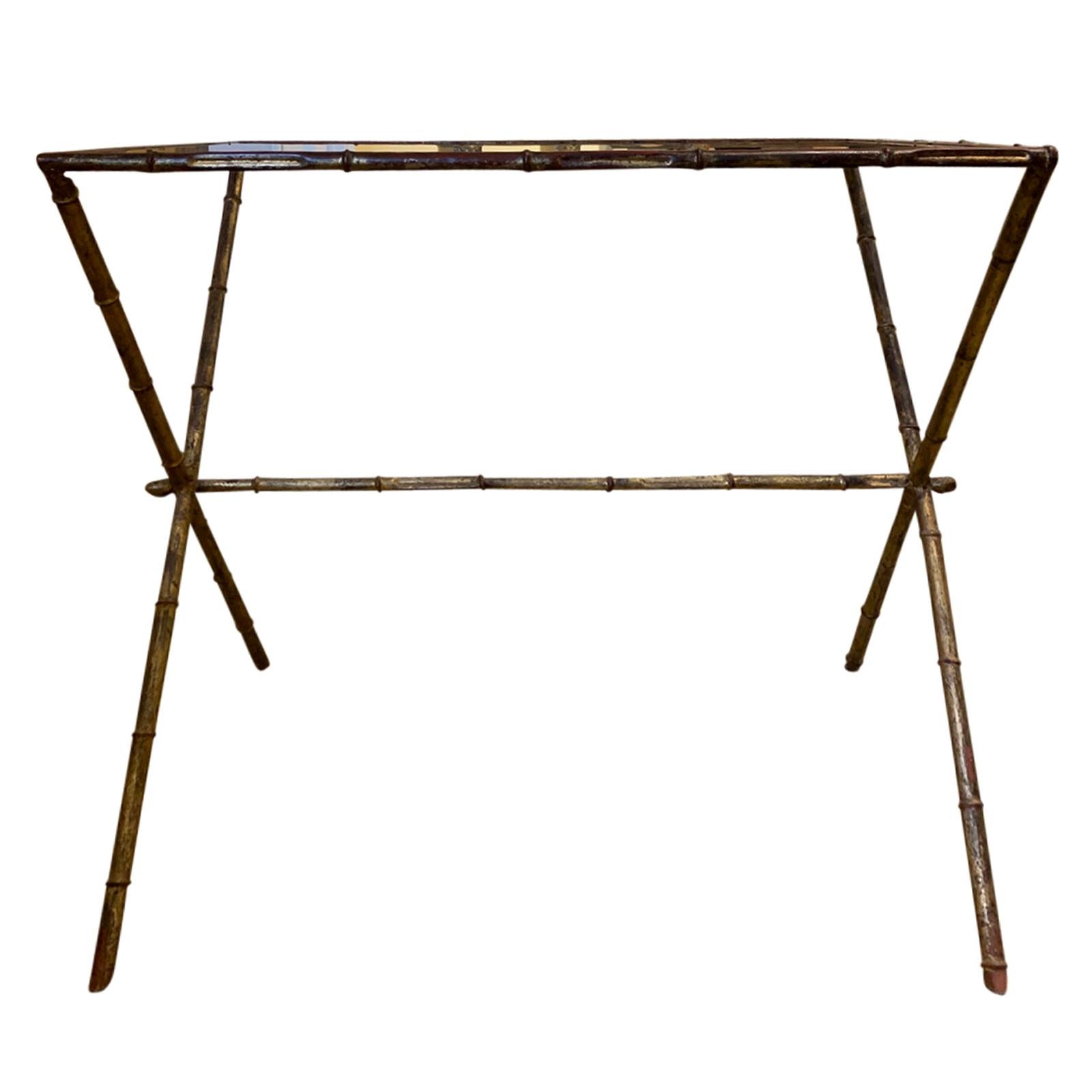 Maison Jansen Style Gilded Faux Bamboo Side Table with Glass Top For Sale