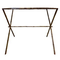 Maison Jansen Style Gilded Faux Bamboo Side Table with Glass Top