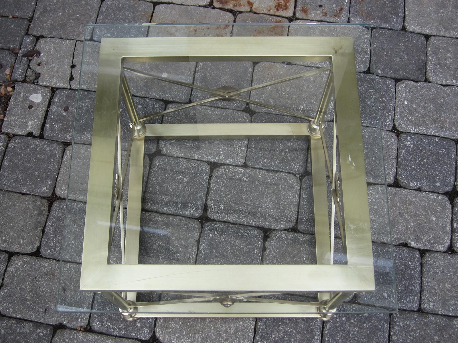 Maison Jansen Style Mid-20th Century Italian Square Bronze & Glass Table 2