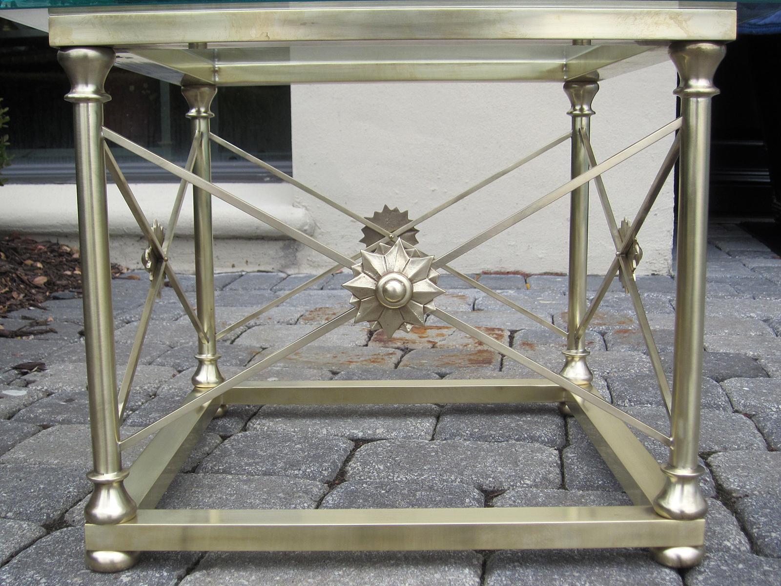 Maison Jansen Style Mid-20th Century Italian Square Bronze & Glass Table 3