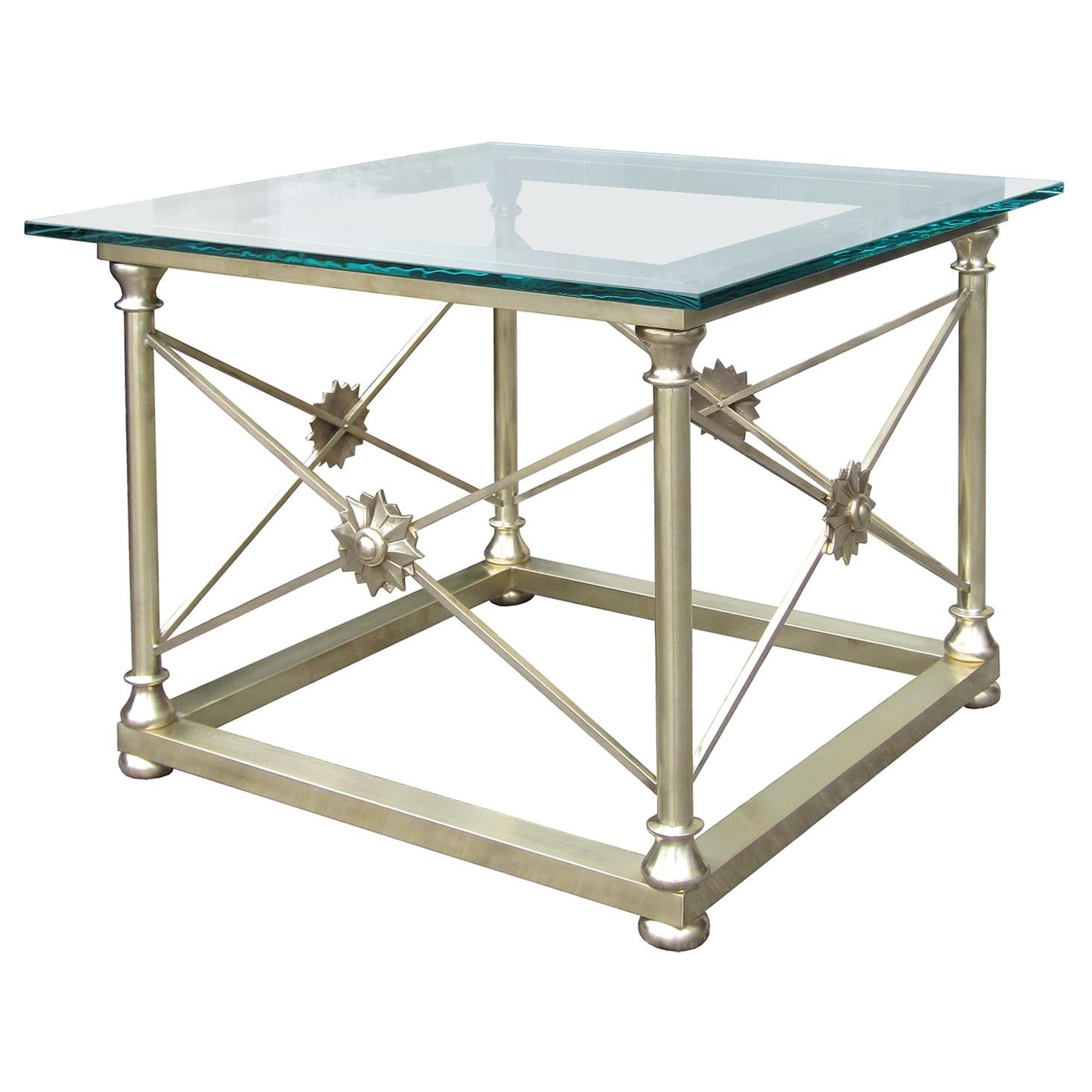 Maison Jansen Style Mid-20th Century Italian Square Bronze & Glass Table