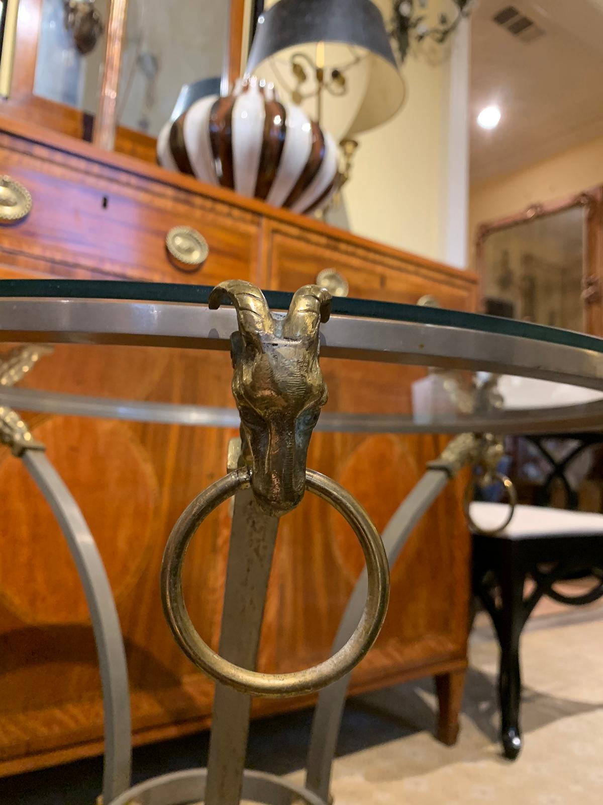 Maison Jansen Style Mid-20th Century Steel & Brass Gueridon Table with Glass Top 7