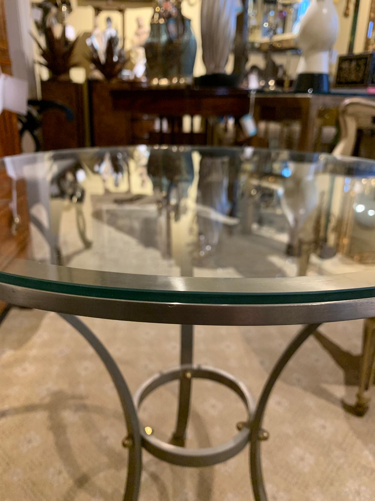 Maison Jansen Style Mid-20th Century Steel & Brass Gueridon Table with Glass Top 8