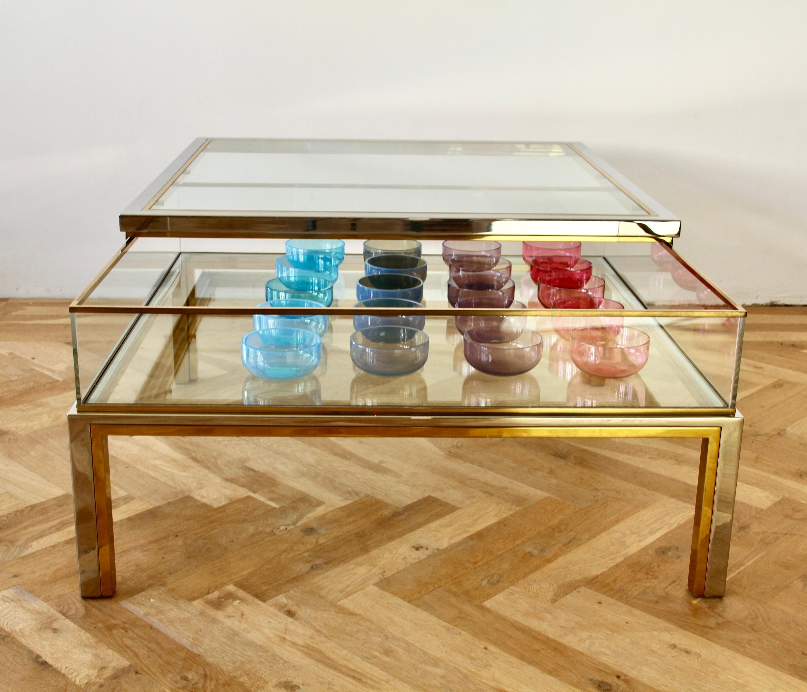 Maison Jansen Style Mid-Century Brass and Chrome Bicolor Vitrine Coffee Table For Sale 3