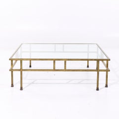 Maison Jansen Style Mid Century Large Italian Brass and Glass Coffee Table