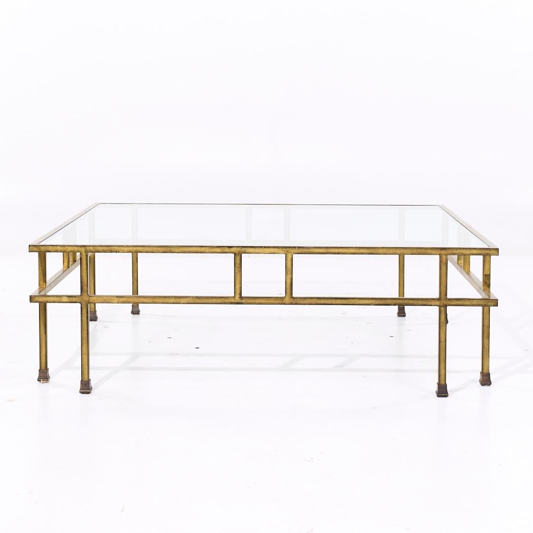 20th Century Maison Jansen Style Mid Century Large Italian Brass and Glass Coffee Table For Sale
