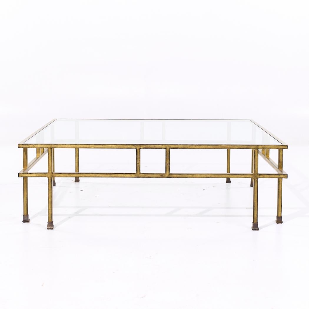 Maison Jansen Style Mid Century Large Italian Brass and Glass Coffee Table For Sale 1