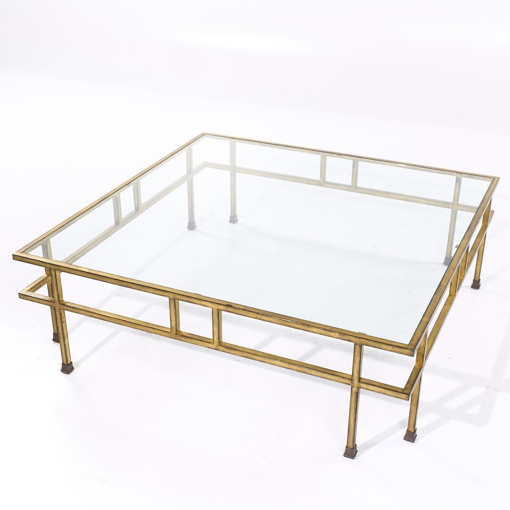 Maison Jansen Style Mid Century Large Italian Brass and Glass Coffee Table For Sale 2