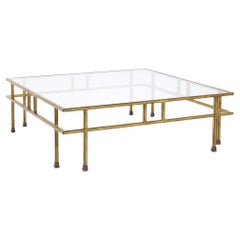 Maison Jansen Style Mid Century Large Italian Brass and Glass Coffee Table
