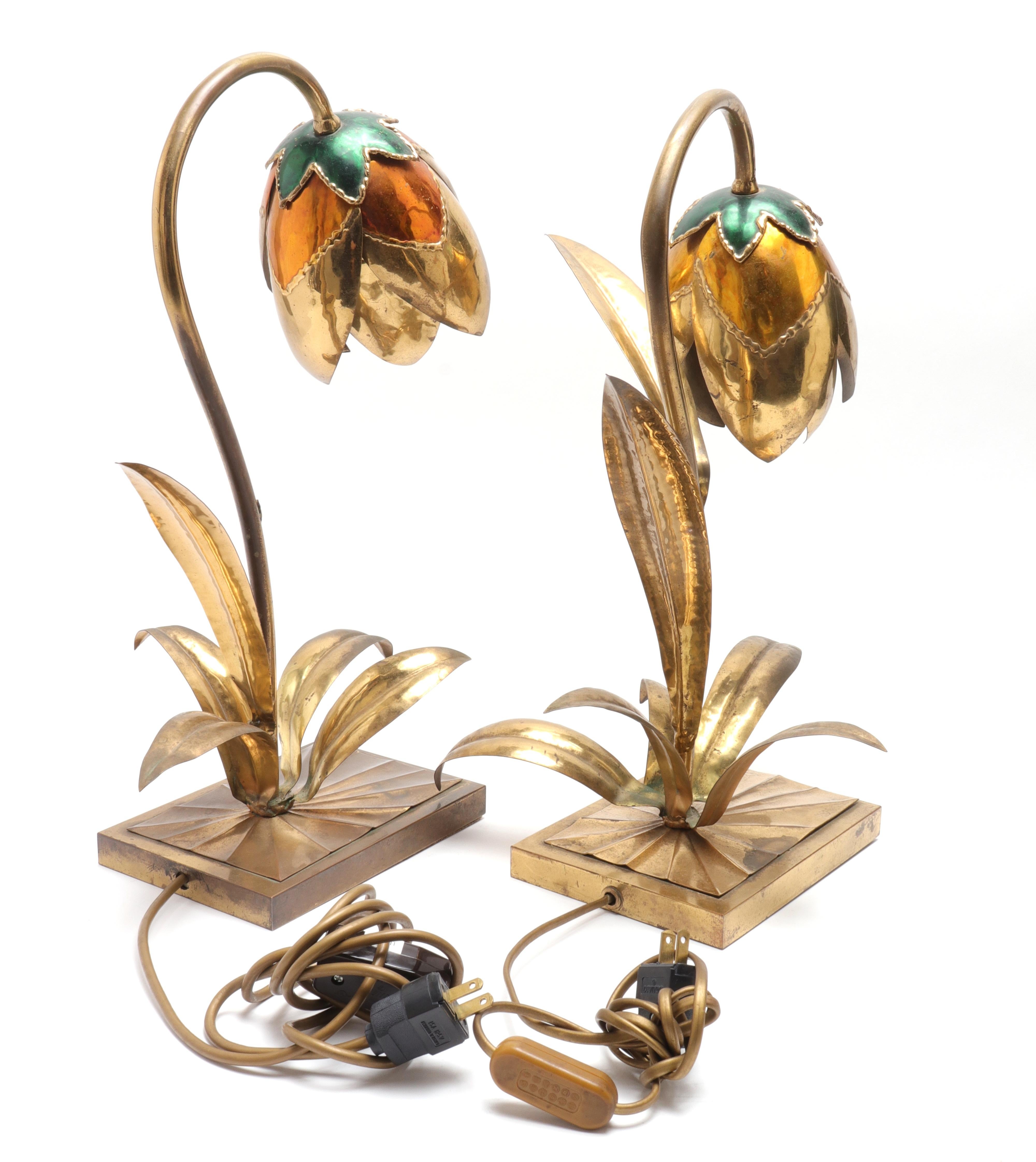 Enameled Maison Jansen Style Mid-Century Modern Brass and Enamel Table Lamps