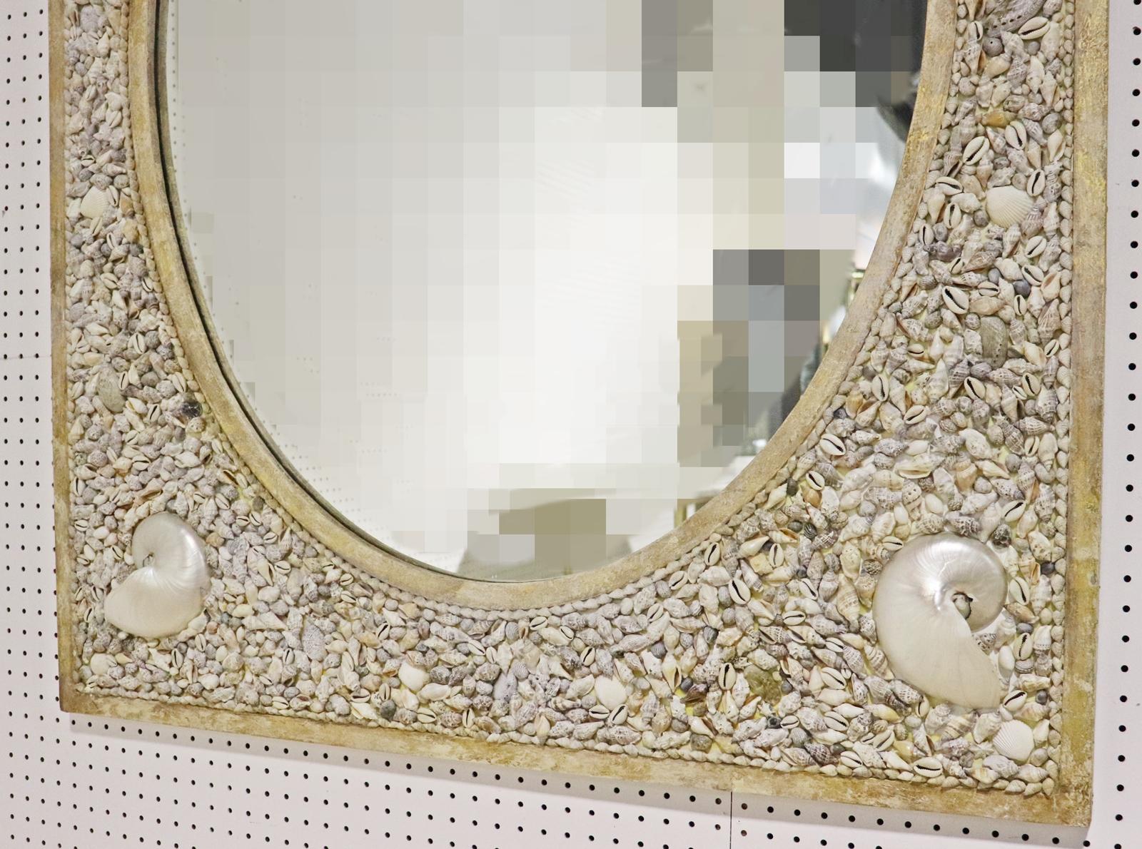 European Maison Jansen Style Mid-Century Modern Sea Shell Encrusted Wall Mirror