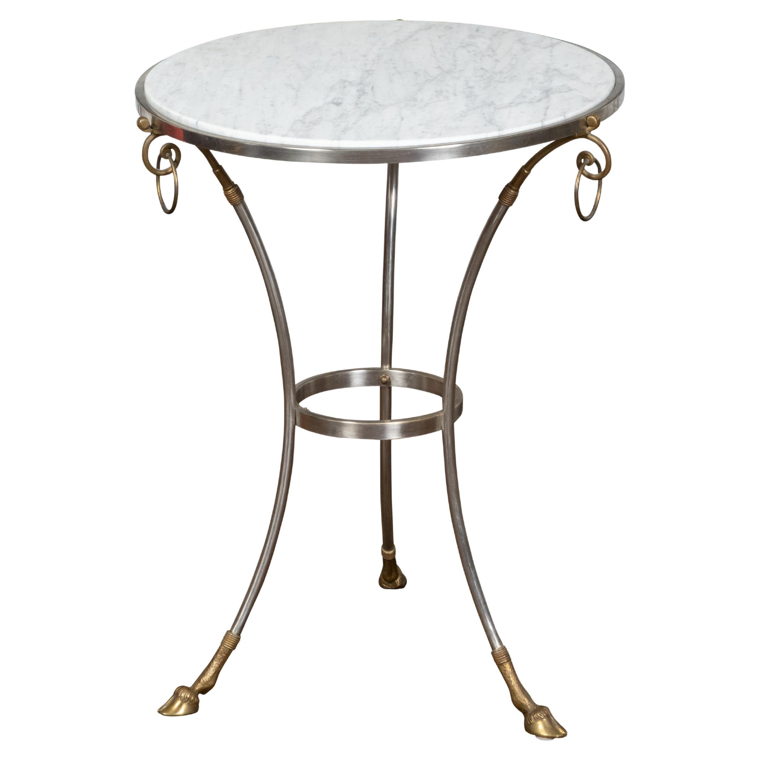 Maison Jansen Style Midcentury Italian Steel and Brass Table with Marble Top