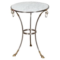 Maison Jansen Style Midcentury Italian Steel and Brass Table with Marble Top