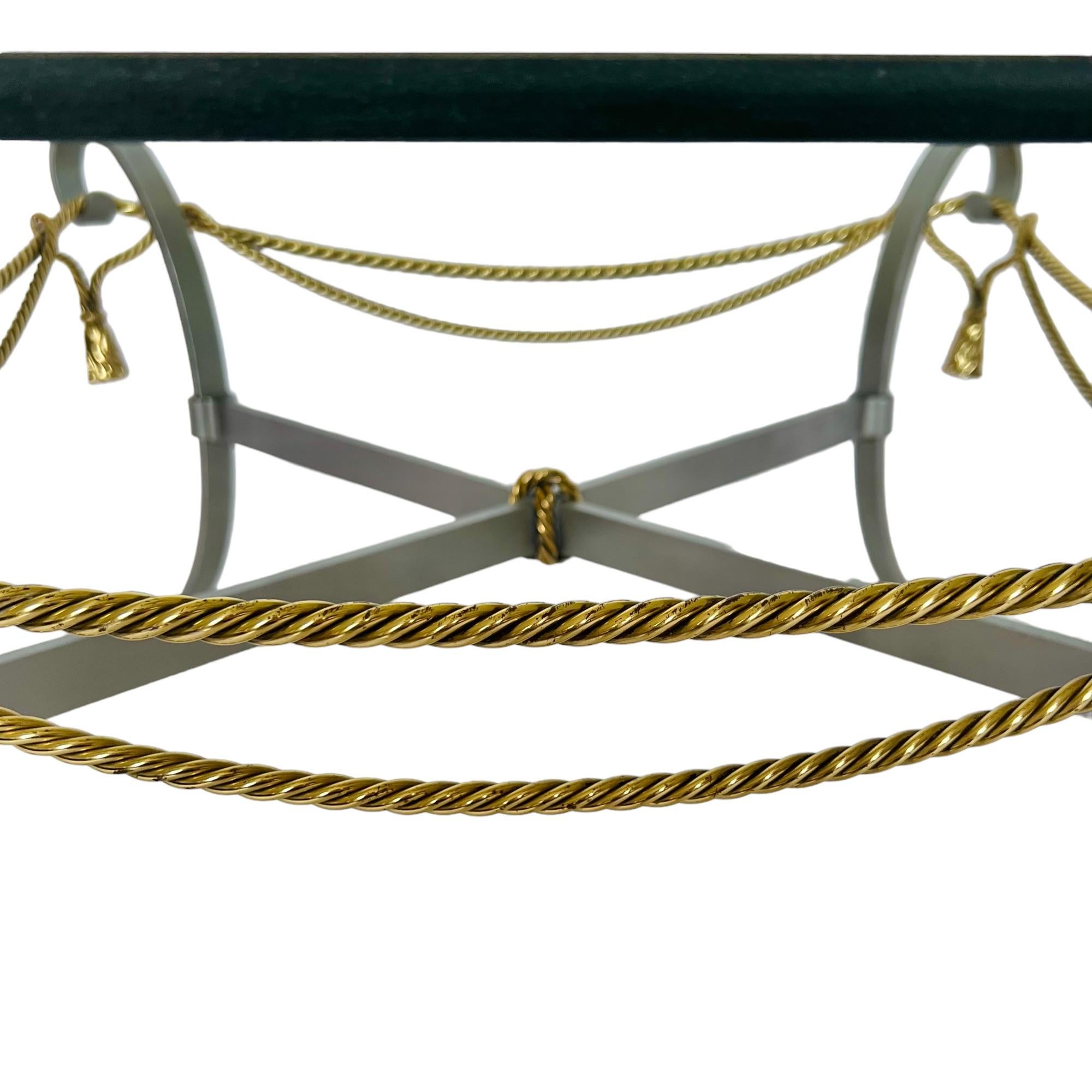 Maison Jansen Style Mixed Metal Rope & Tassel Glass Top Coffee Table, 1970s For Sale 2