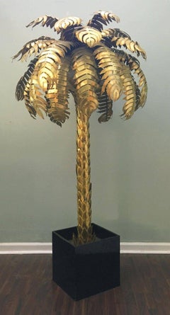 Maison Jansen Style Monumental Hollywood Regency Brass Palm Tree Floor Lamp
