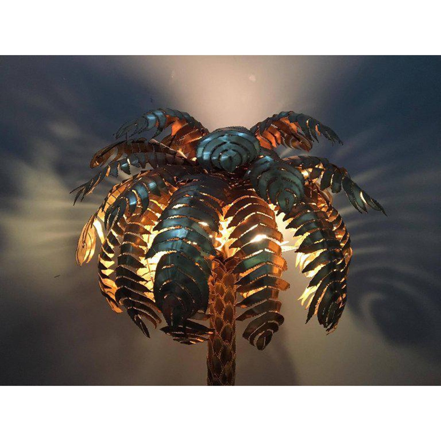 Maison Jansen Style Monumental Hollywood Regency Brass Palm Tree Floor Lamp