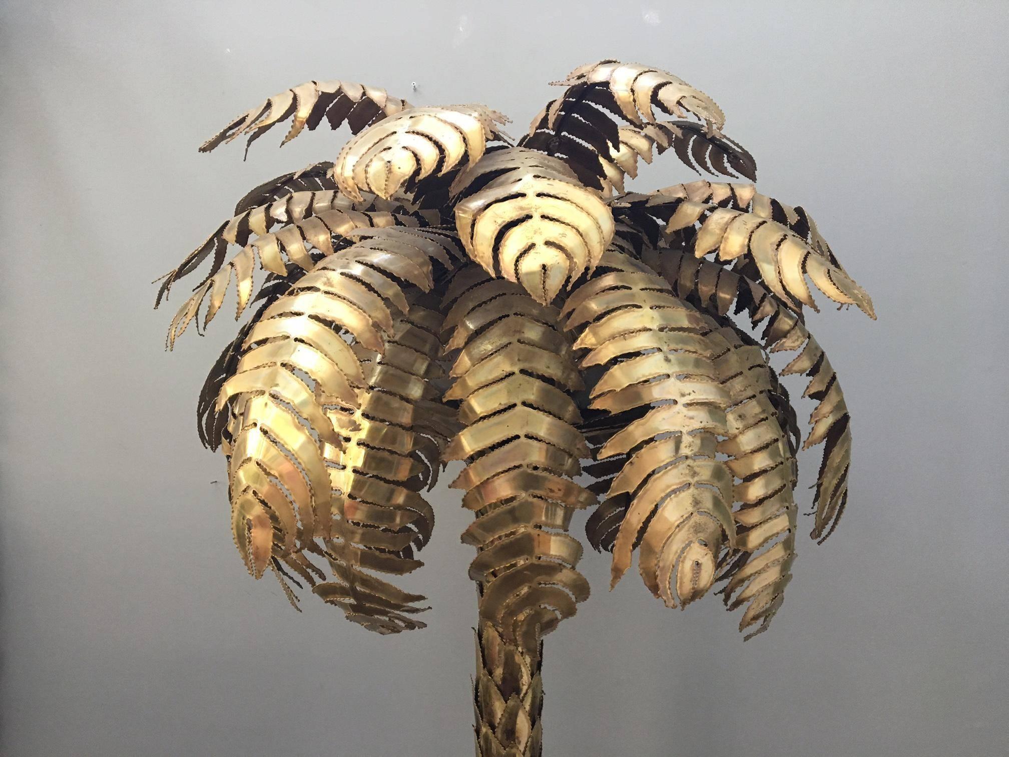 Maison Jansen Style Monumental Hollywood Regency Brass Palm Tree Floor Lamp In Excellent Condition For Sale In Jacksonville, FL