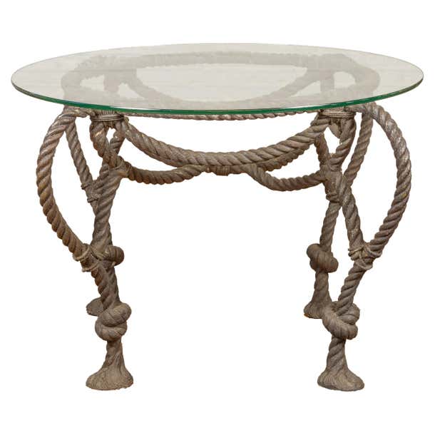 Maison Jansen Style Tall Contemporary Bronze Nautical Rope Table For ...
