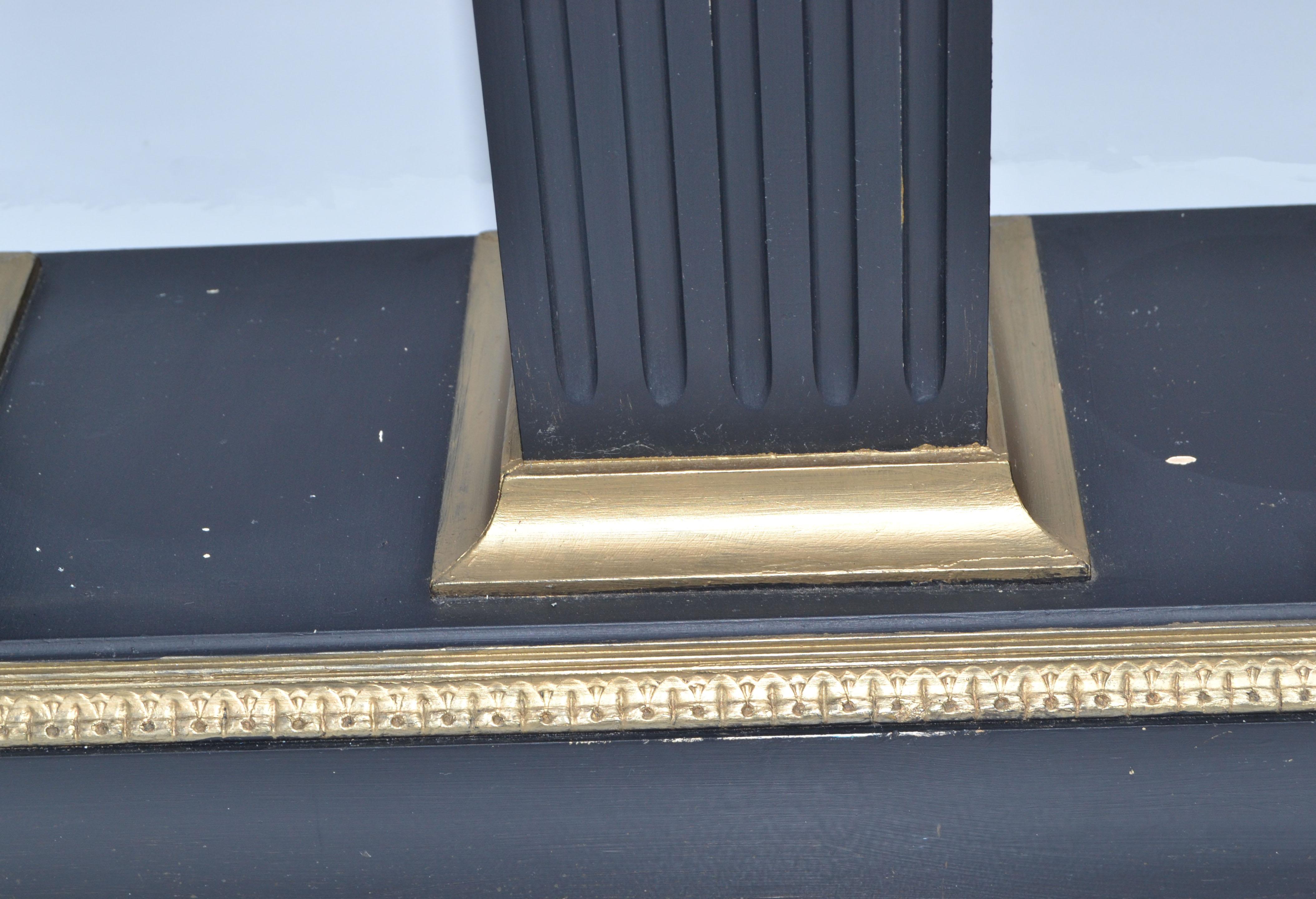 Maison Jansen Style Neoclassical Black & Gold Console Bronze Beveled Marble Top For Sale 7