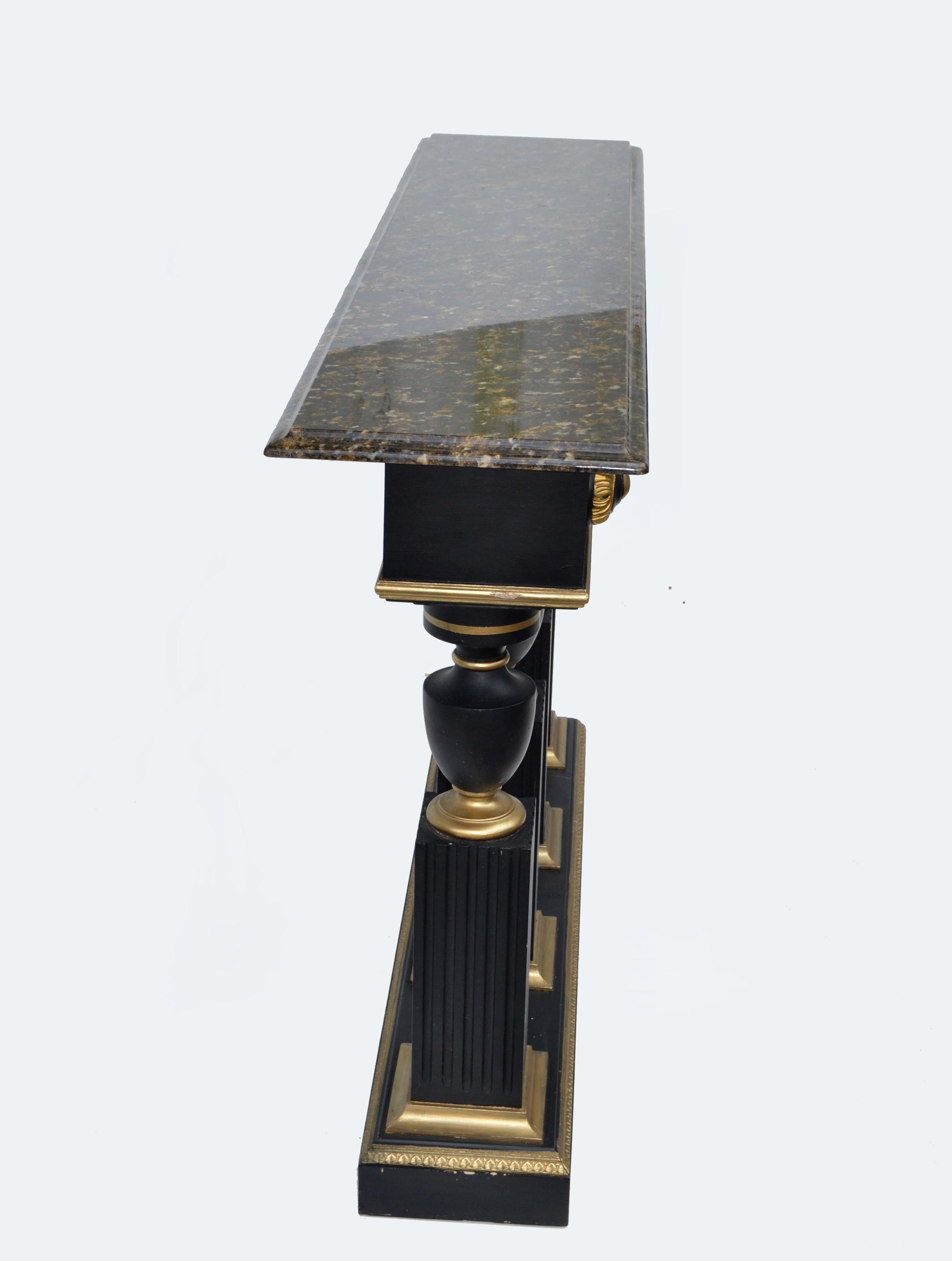 Late 20th Century Maison Jansen Style Neoclassical Black & Gold Console Bronze Beveled Marble Top For Sale