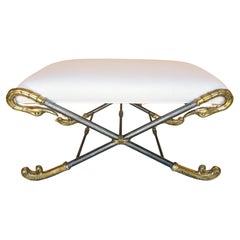 Used Maison Jansen Style Neoclassical Brass & Iron Curule Bench 