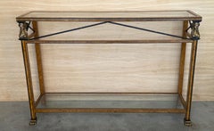 Consola neoclásica de latón, acero y cristal estilo Maison Jansen, Francia, c. 1960