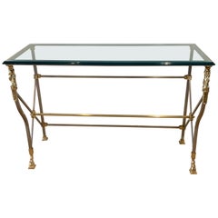 Vintage Maison Jansen Style Neoclassical Brass, Steel & Glass Console, France, C 1960