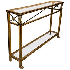 Maison Jansen Style Neoclassical Brass, Steel & Glass Console, France, C 1960