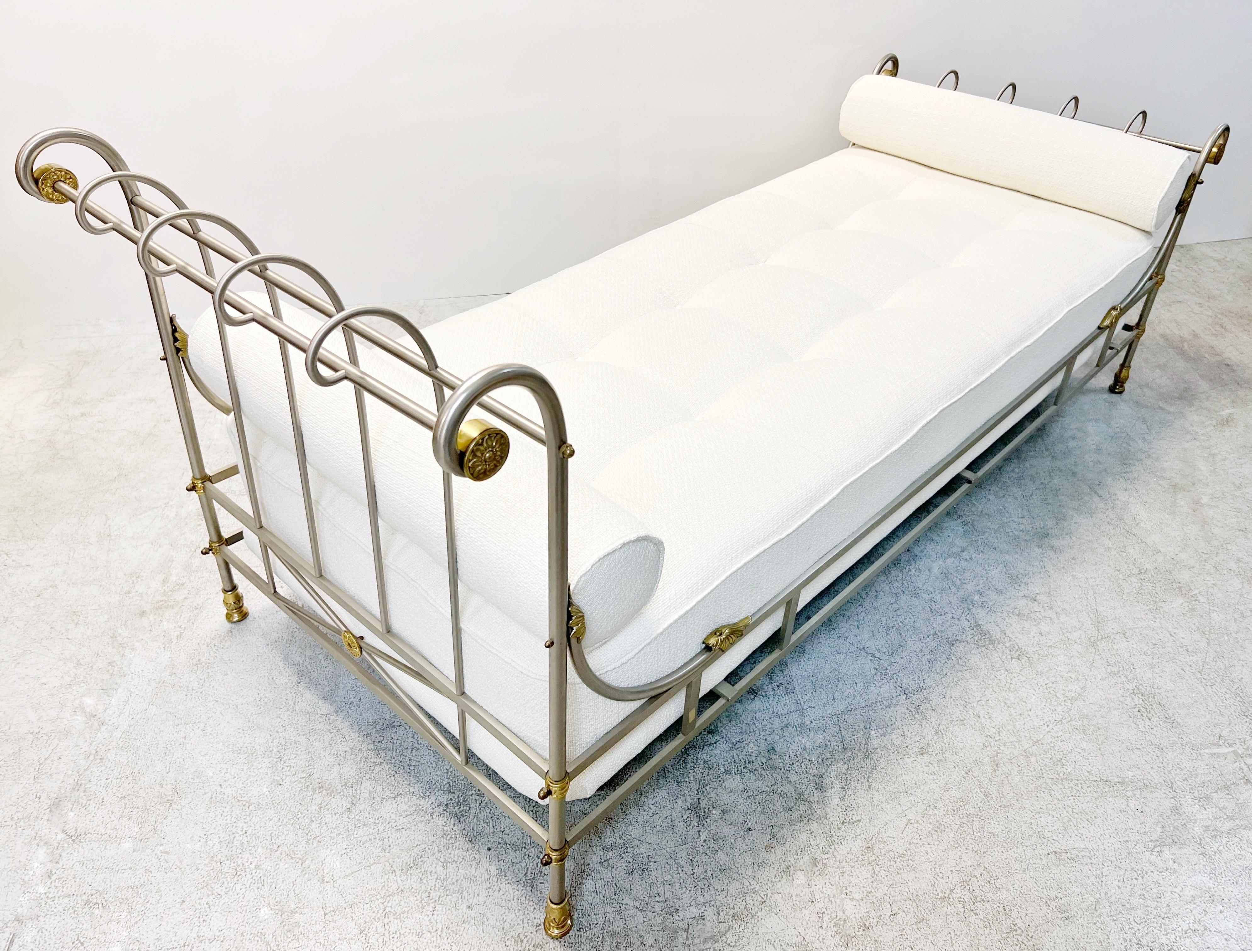 Italian Maison Jansen Style Neoclassical Daybed Brass and Brushed Nickel