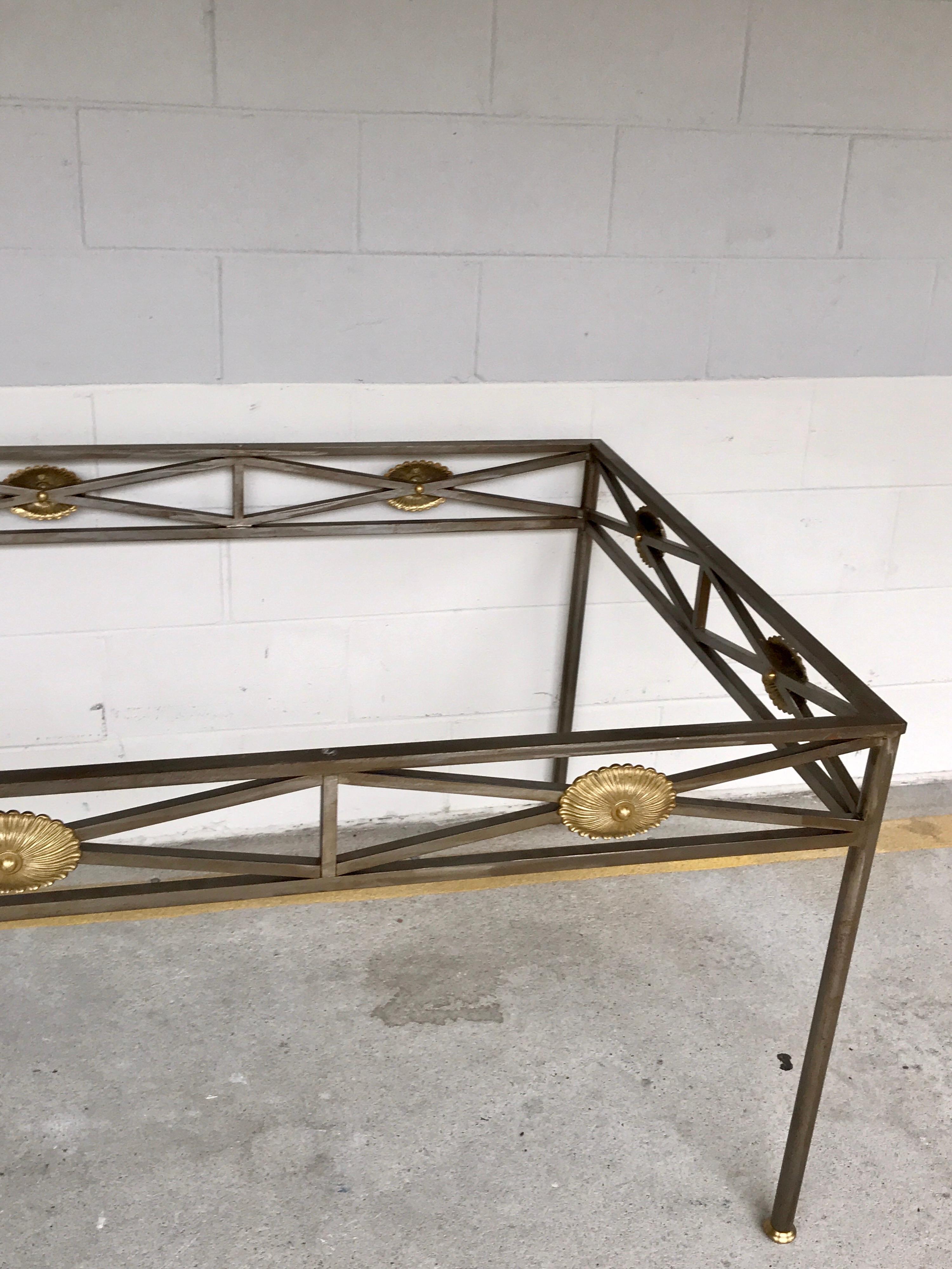 Maison Jansen Style Neoclassical Steel and Bronze Dining Table Base In Good Condition For Sale In Atlanta, GA