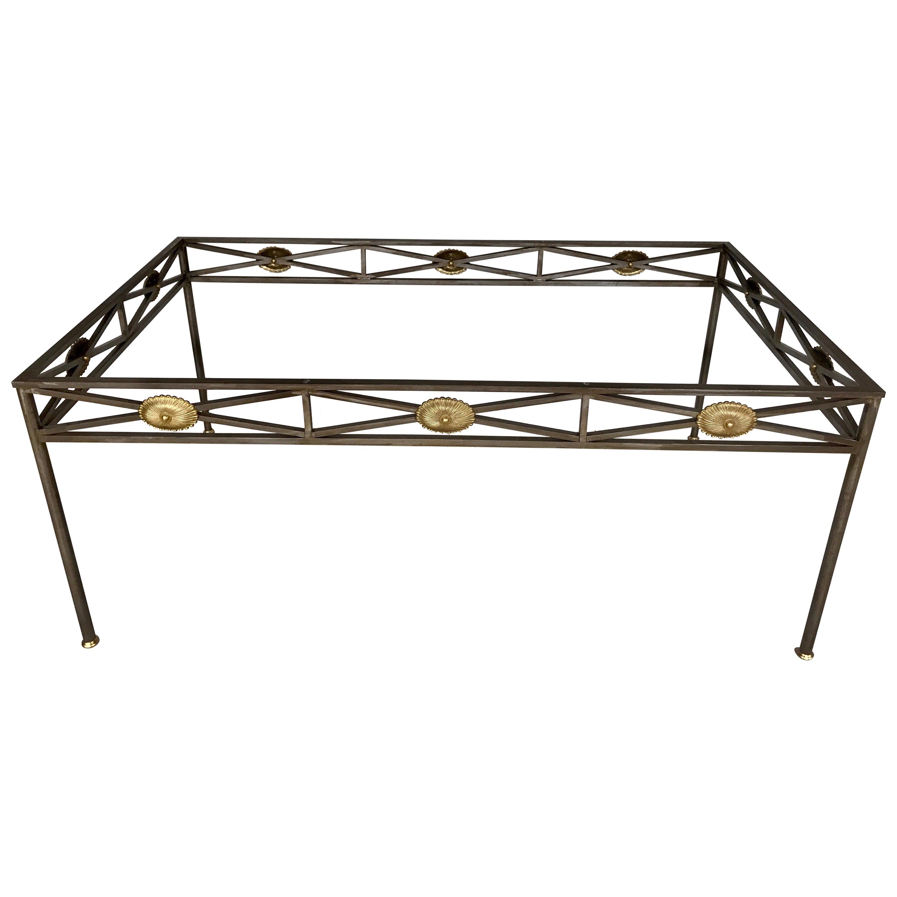 Maison Jansen Style Neoclassical Steel and Bronze Dining Table Base For Sale