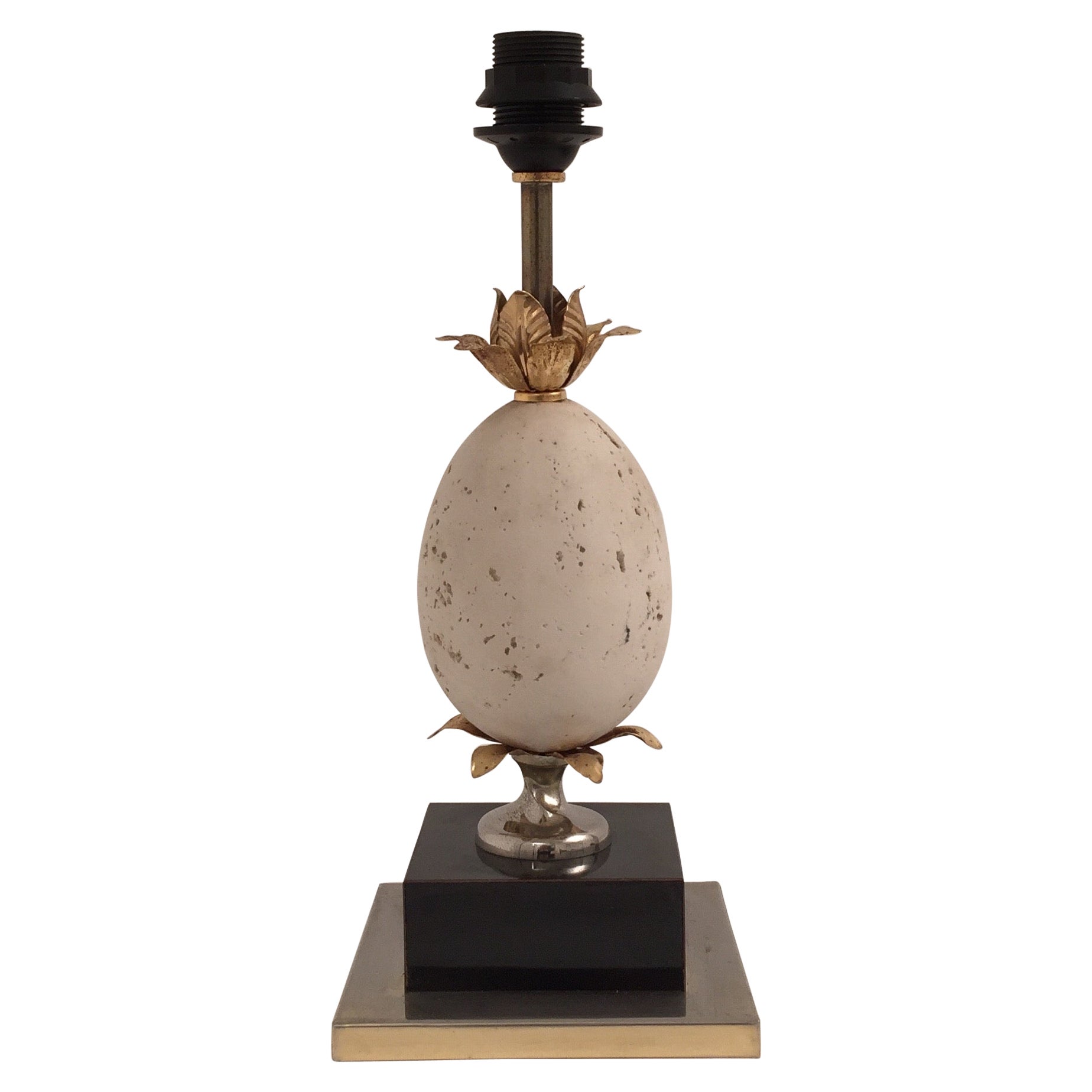 Maison Jansen Style Ostrich Egg Brass Table Lamp Mid-Century Modern 1970s Retro For Sale