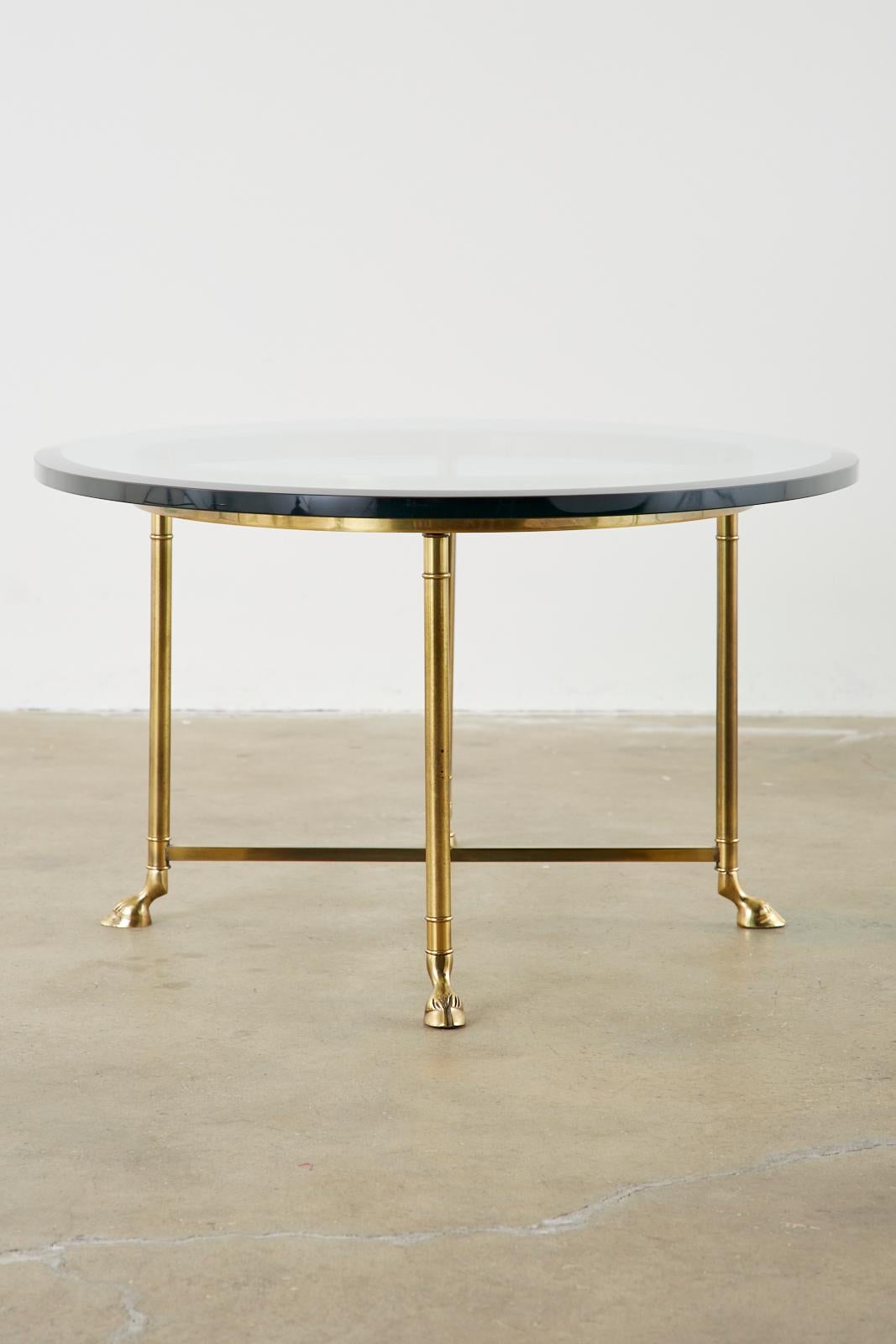 American Maison Jansen Style Oval Brass and Glass Cocktail Table