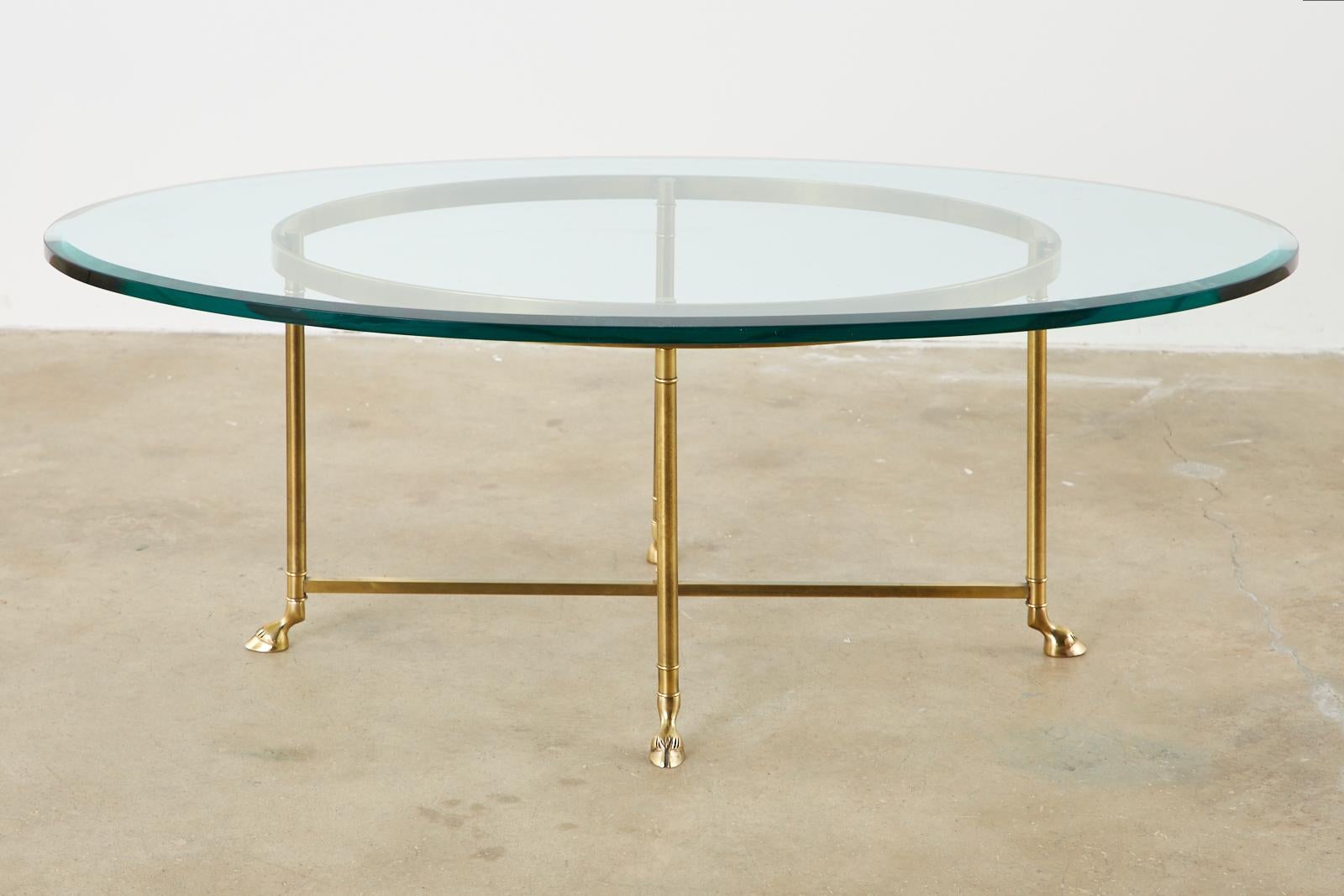 Beveled Maison Jansen Style Oval Brass and Glass Cocktail Table