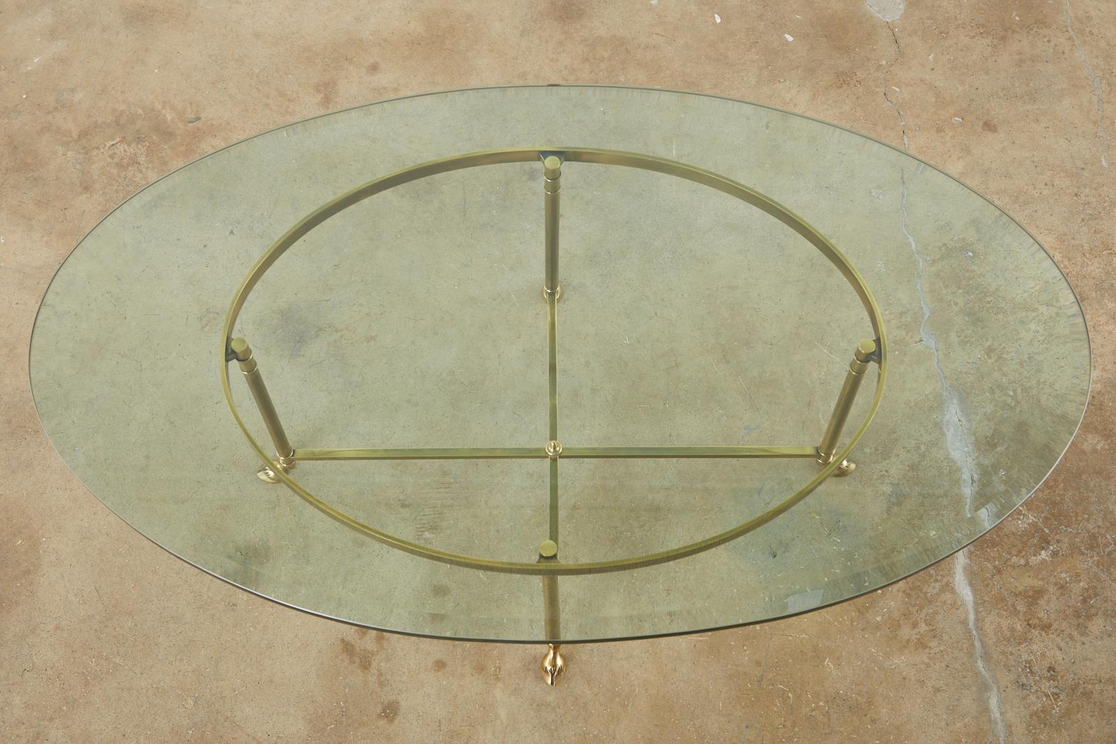 20th Century Maison Jansen Style Oval Brass and Glass Cocktail Table