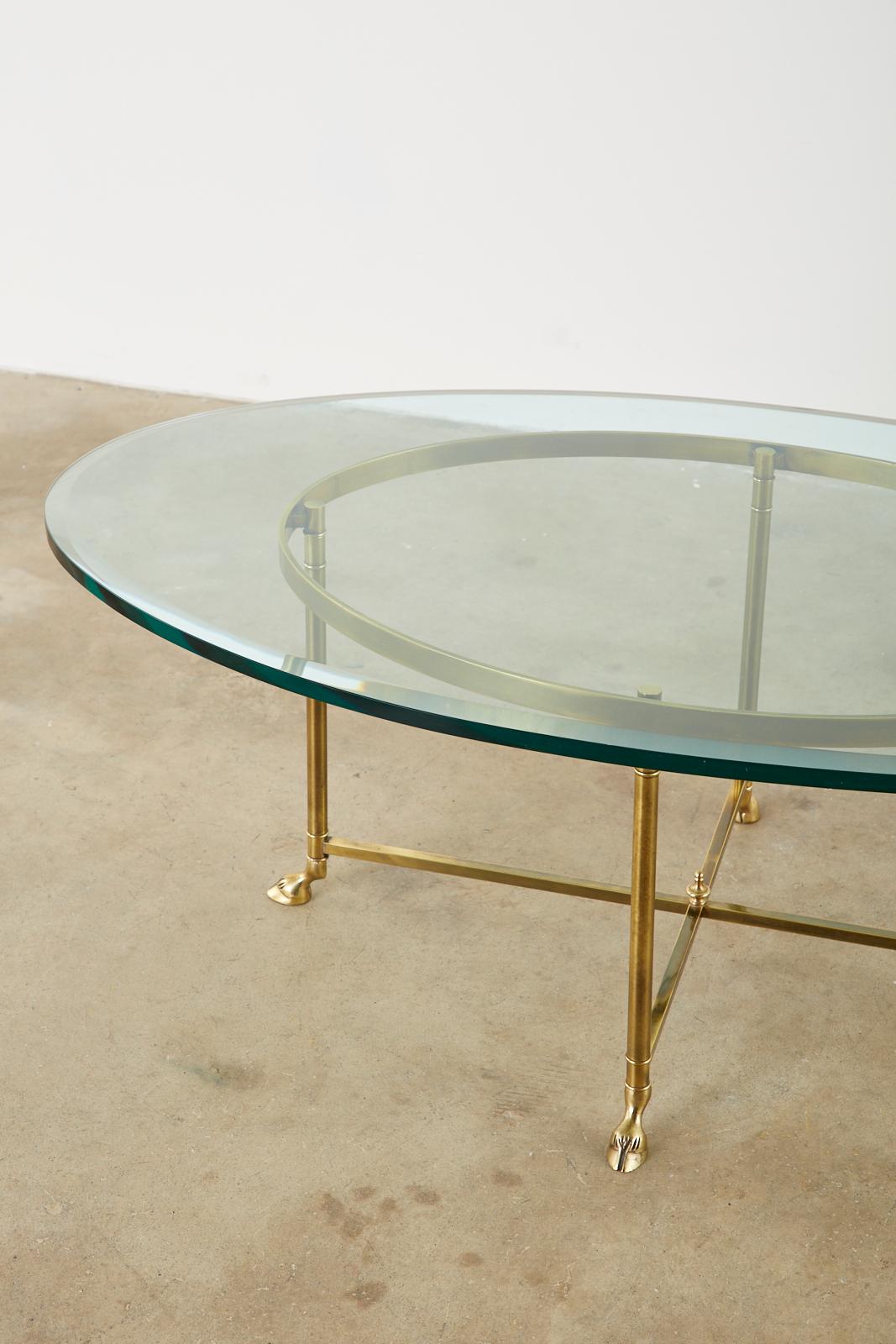 Maison Jansen Style Oval Brass and Glass Cocktail Table 1
