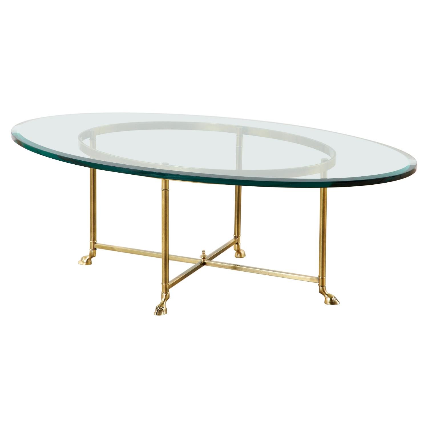 Maison Jansen Style Oval Brass and Glass Cocktail Table