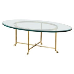 Maison Jansen Style Oval Brass and Glass Cocktail Table