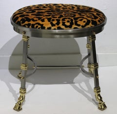 Maison Jansen Style Oval Stool Leopard Upholstery