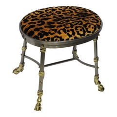 Vintage Maison Jansen Style Oval Stool Leopard Upholstery