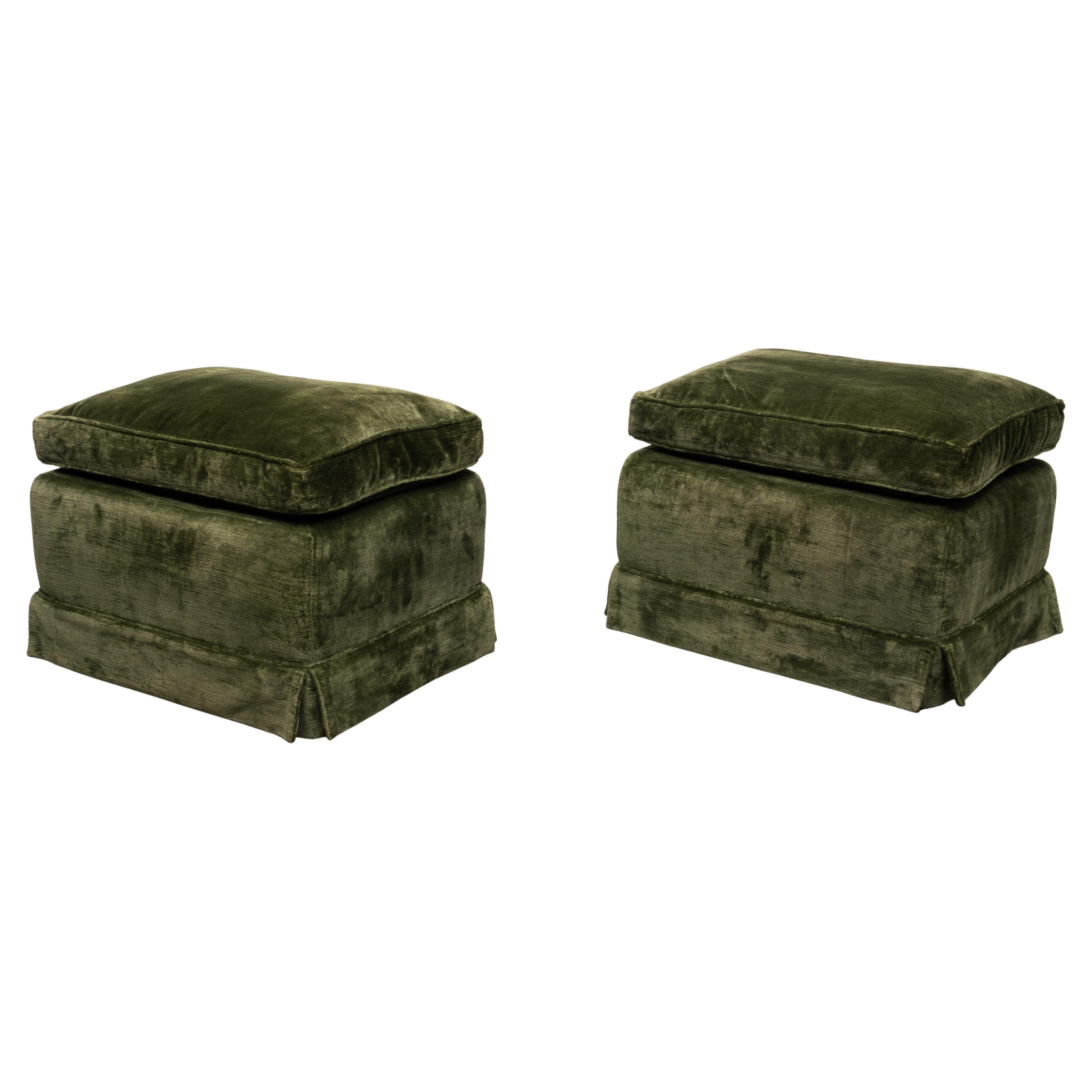 Maison Jansen style  pair Green Velvet stools 1970s  France (Französisch) im Angebot
