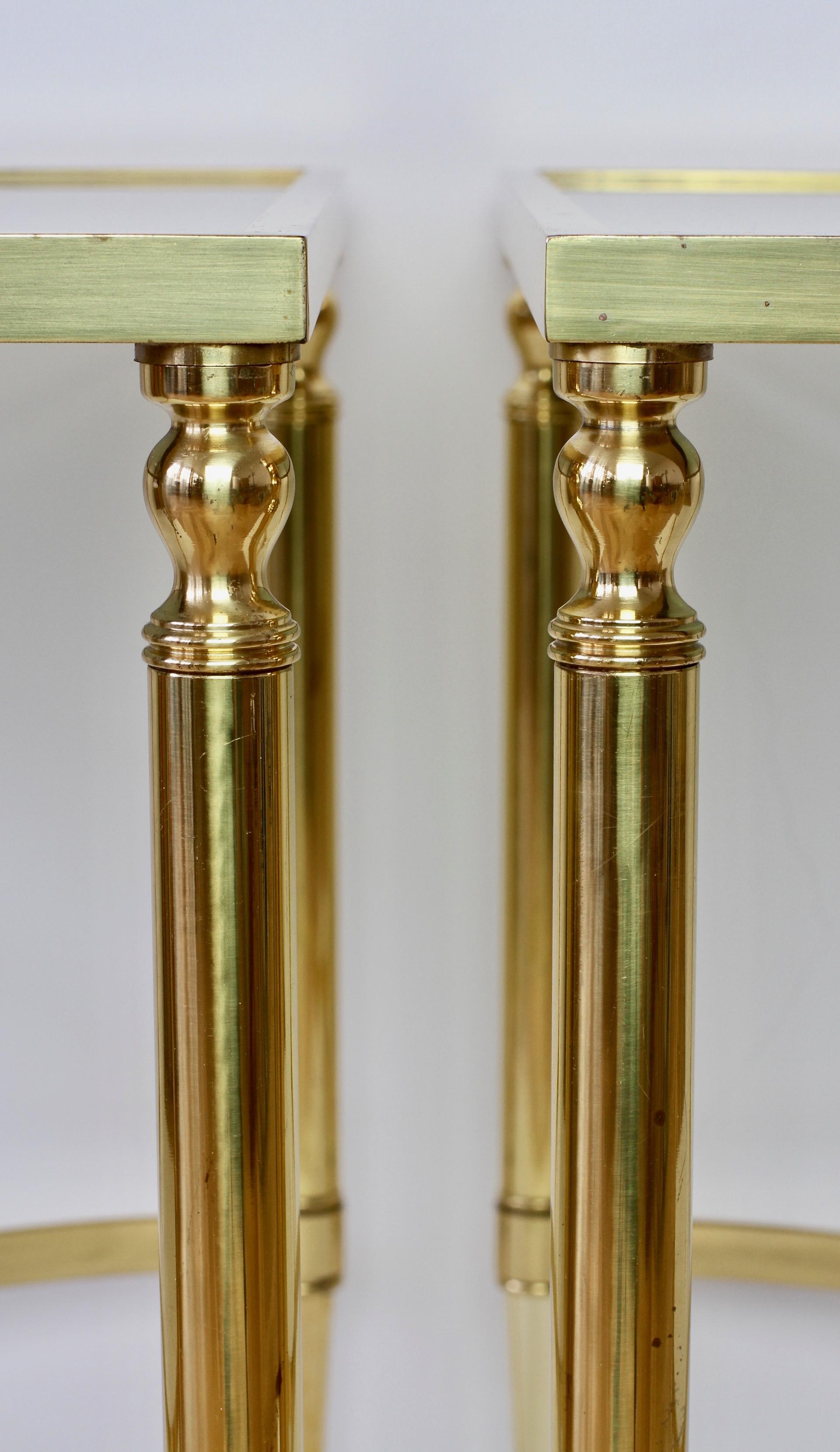 Maison Jansen Style Pair of French Brass & Glass Side / End Tables / Nightstands 11