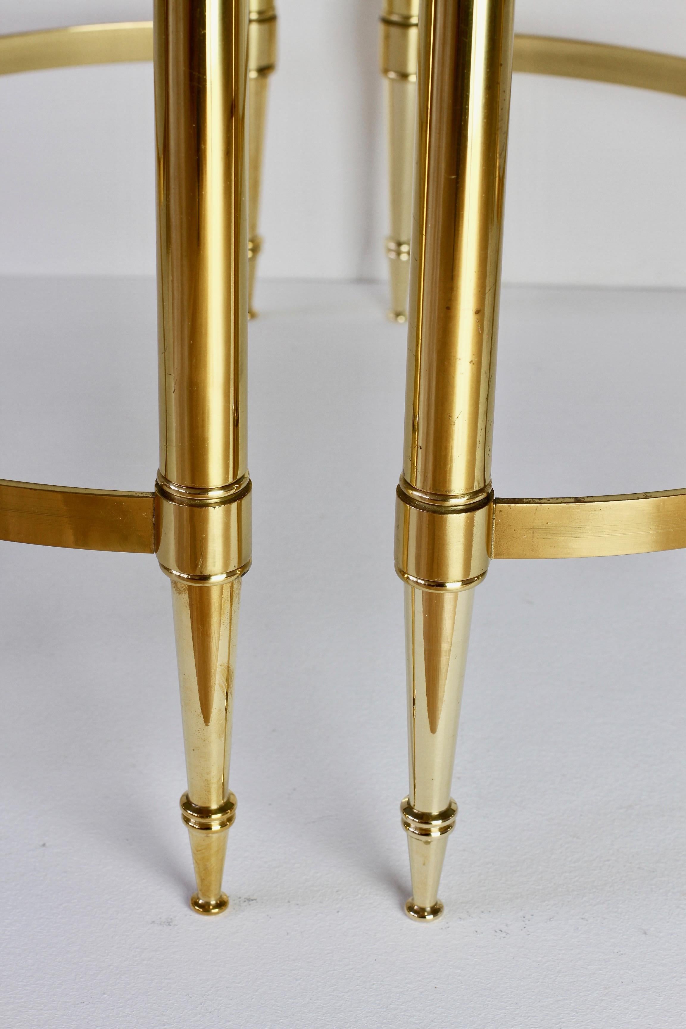 Maison Jansen Style Pair of French Brass & Glass Side / End Tables / Nightstands 12
