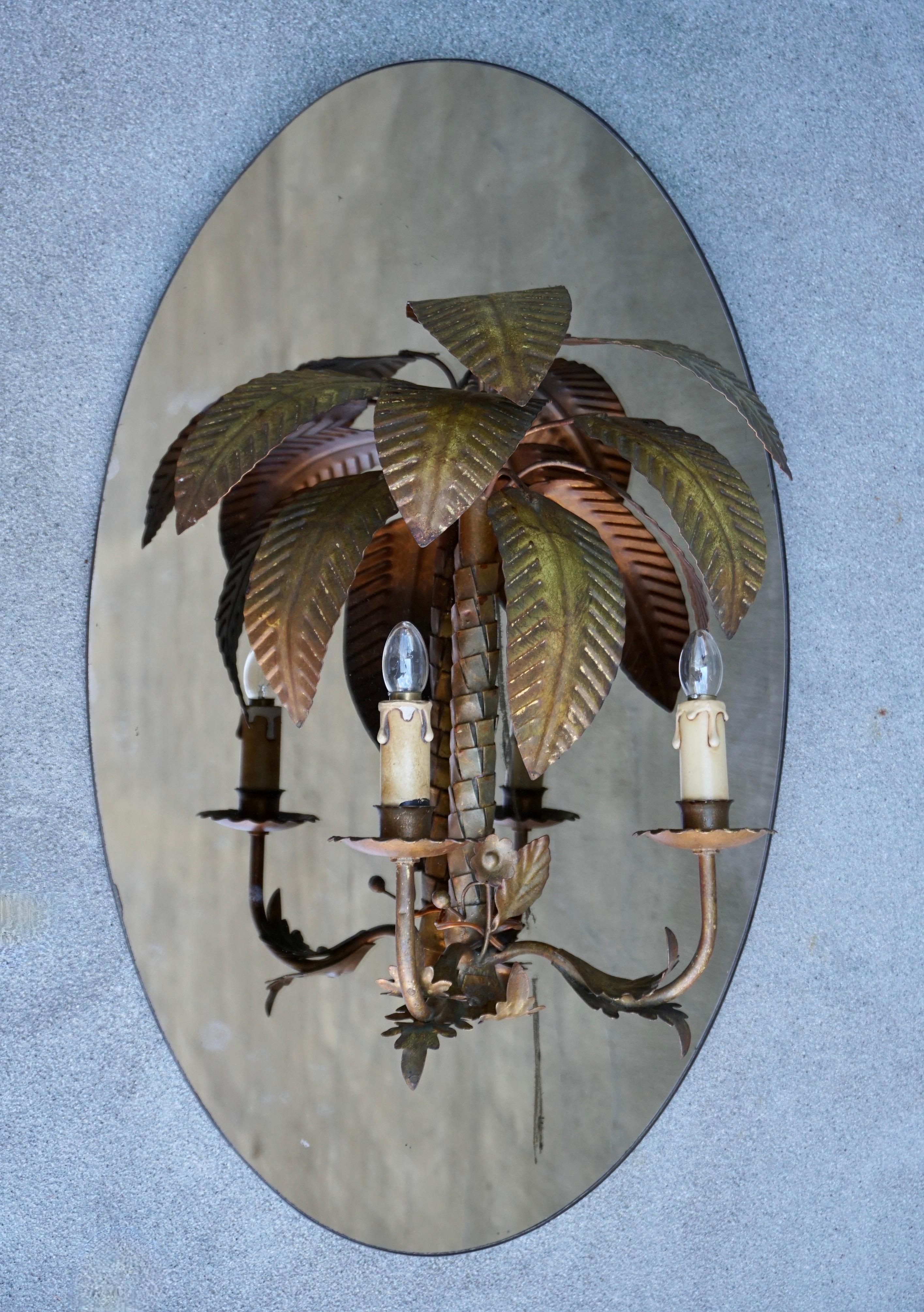 Maison Jansen Style Palm Tree Wall Light / Sconces 1970 Brass Bamboo Regency For Sale 4