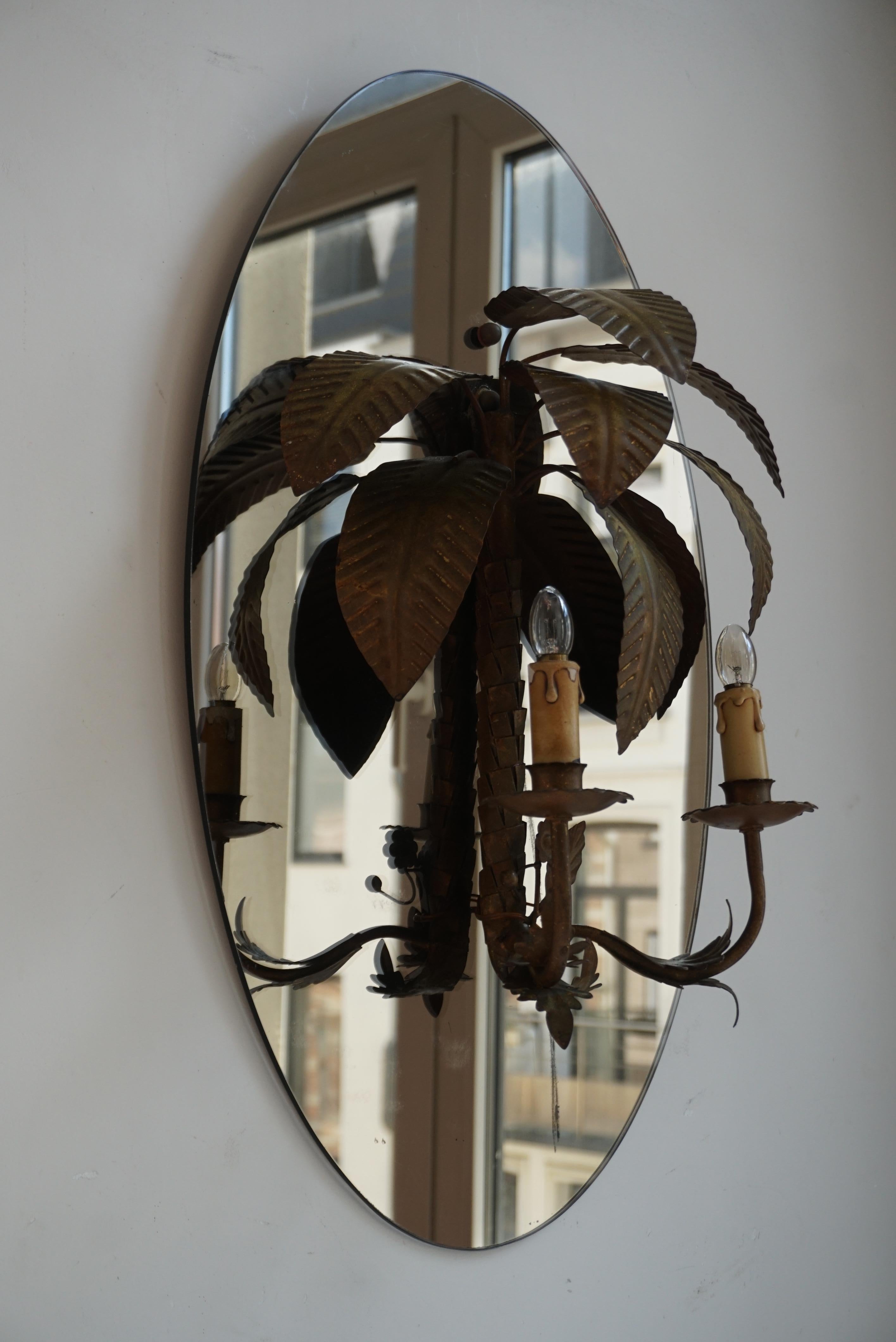 Maison Jansen Style Palm Tree Wall Light / Sconces 1970 Brass Bamboo Regency In Good Condition For Sale In Antwerp, BE