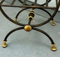 Maison Jansen Style Partial Gilt Wrought Iron Curule Bench.