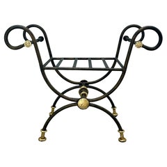 Maison Jansen Style Partial Gilt Wrought Iron Curule Bench.