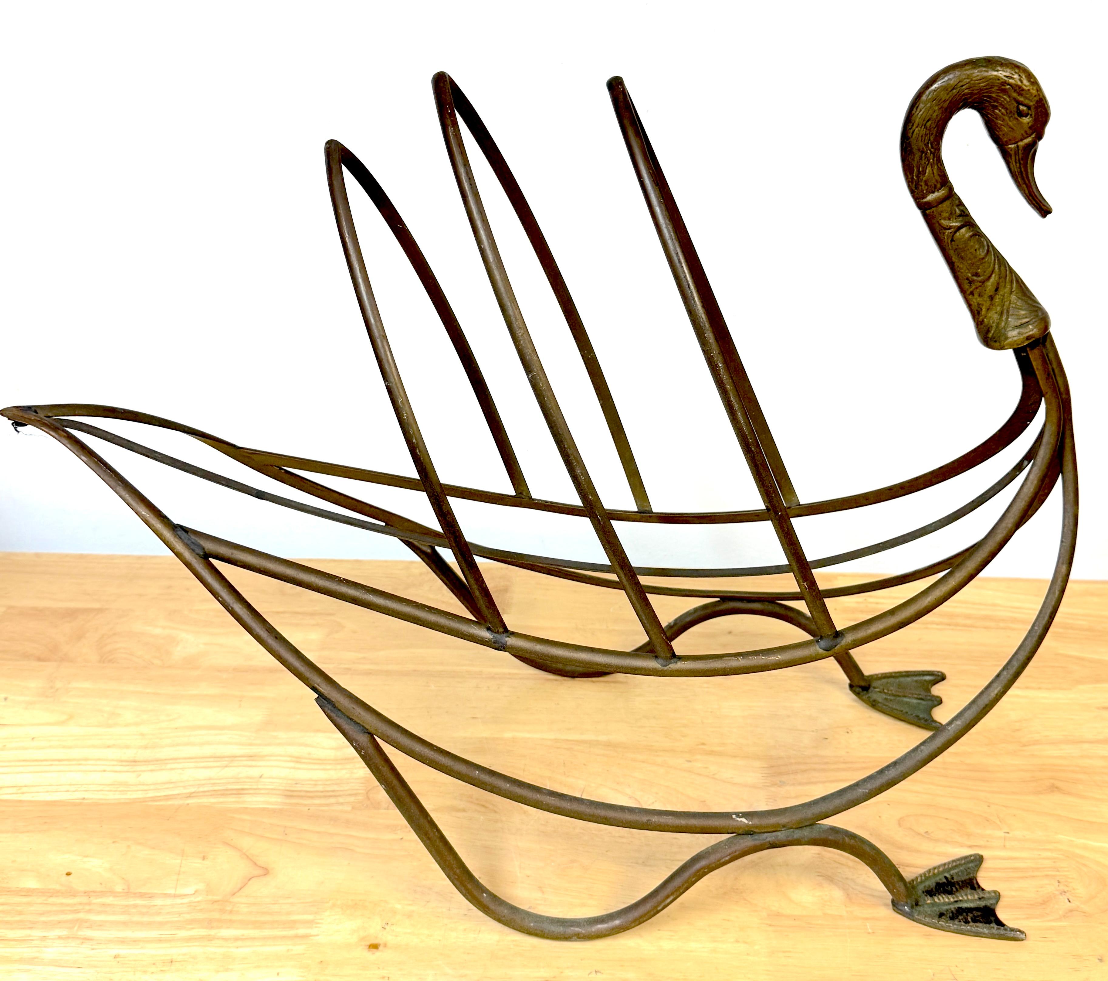 Maison Jansen Style Patinated Bronze Swan Magazine or Display Rack, C. 1960s For Sale 4